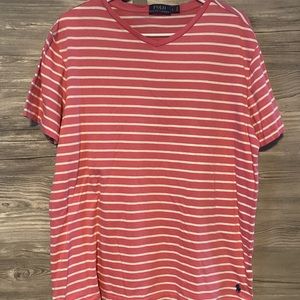 Pink V Neck Polo Ralph Lauren T shirt Sz L